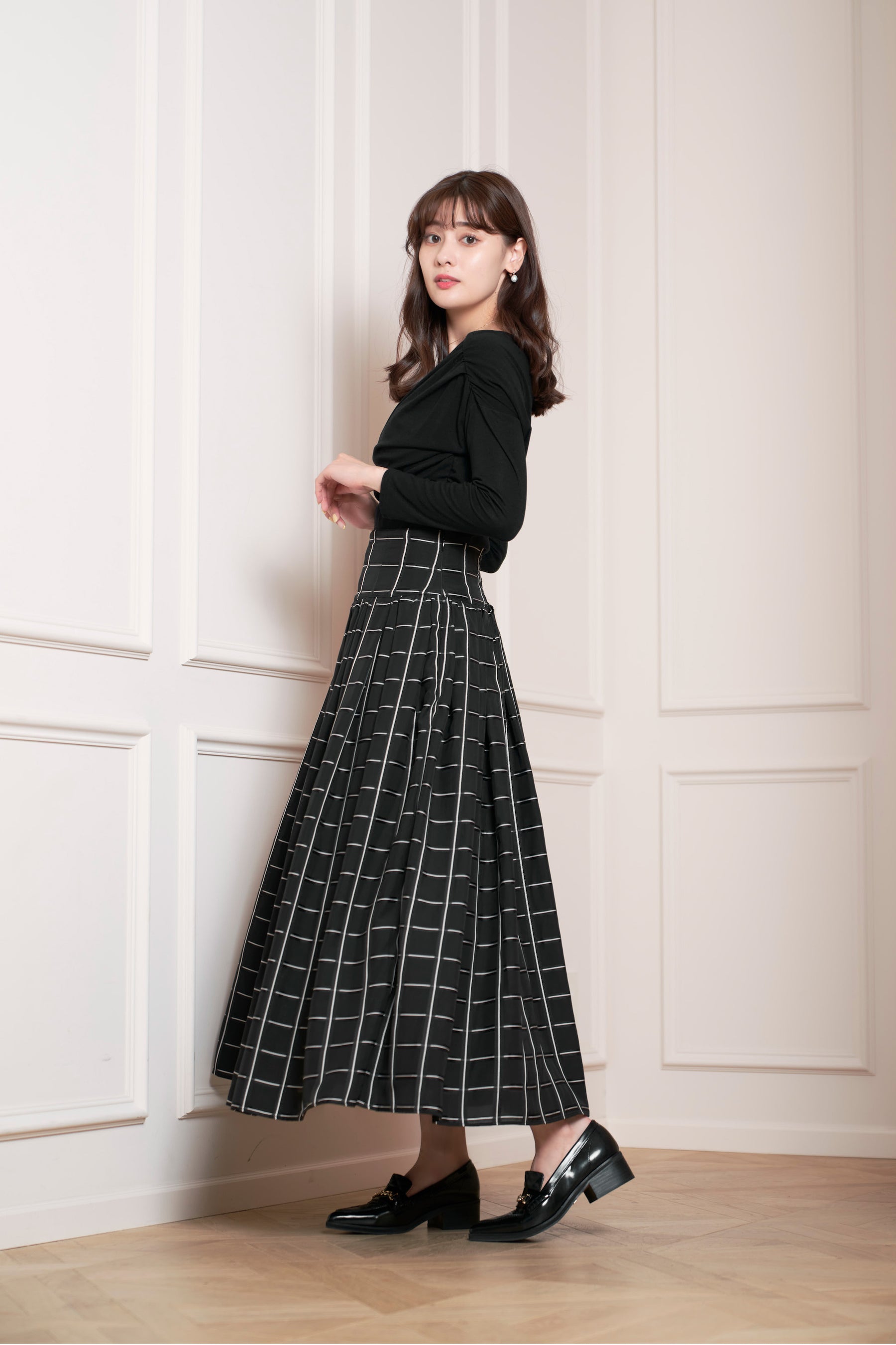 Checked Jacquard Volume Skirt 【herlipto】-