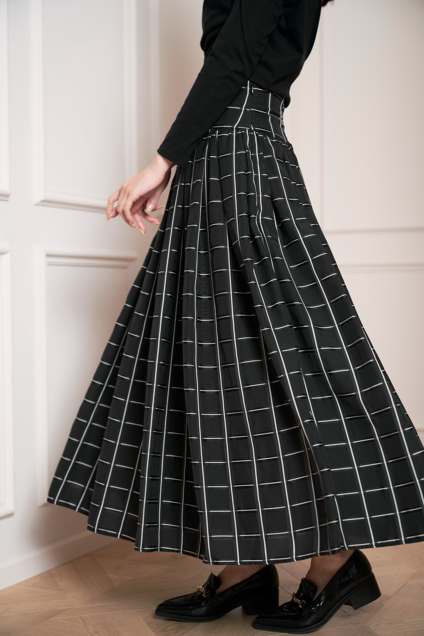 Herlipto Over Check Long Skirt butter季節感秋 - ロングスカート