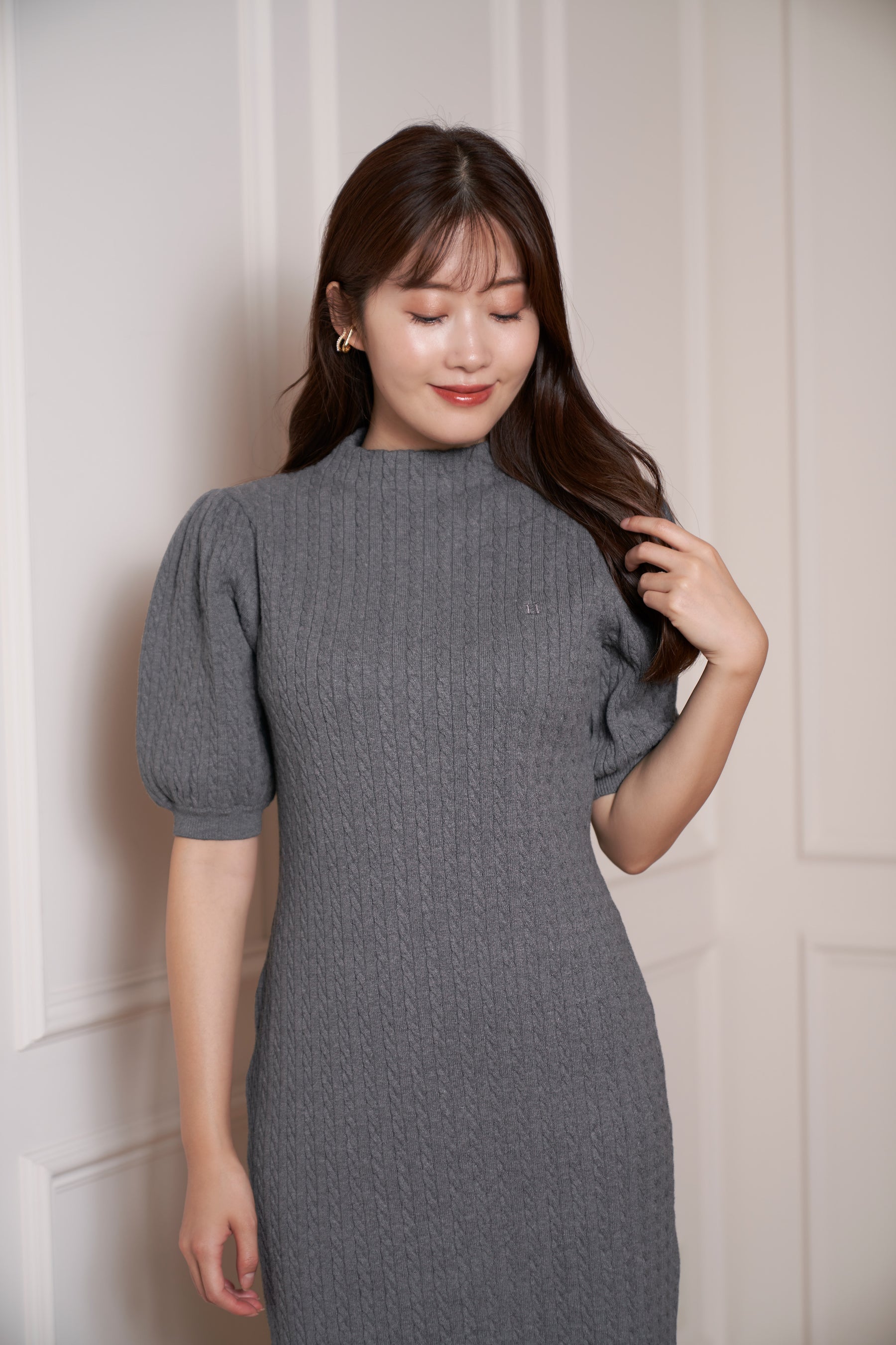 Herlipto Puff Sleeve Cable Knit Dress