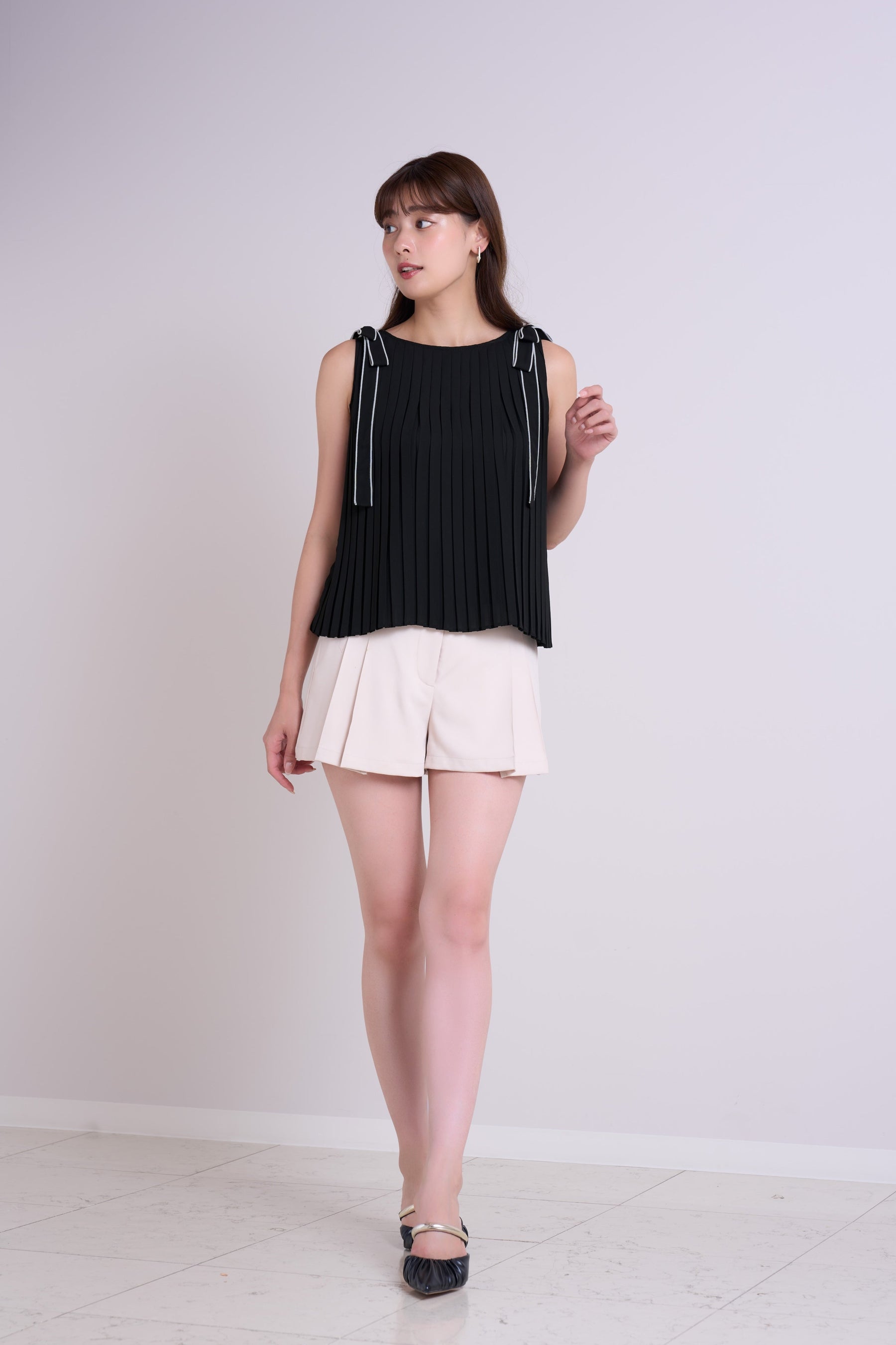 Pleated Chiffon Ribbon Top