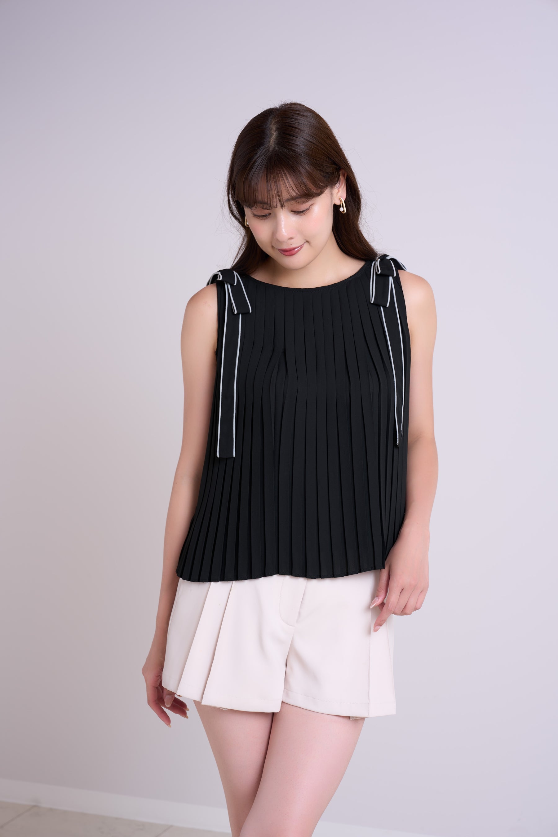 Pleated Chiffon Ribbon Top
