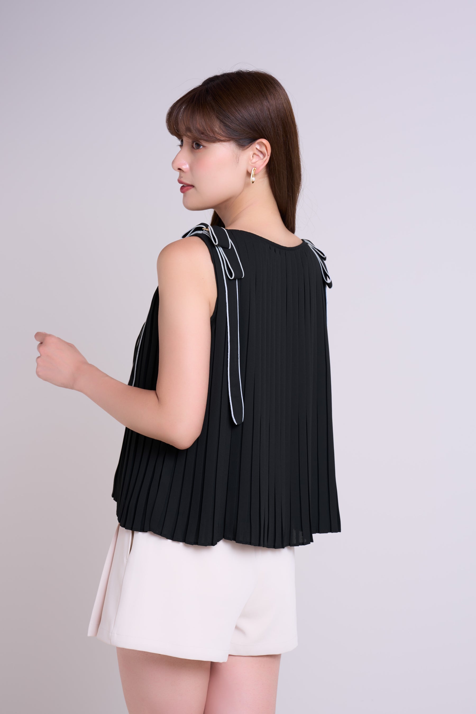 Pleated Chiffon Ribbon Top