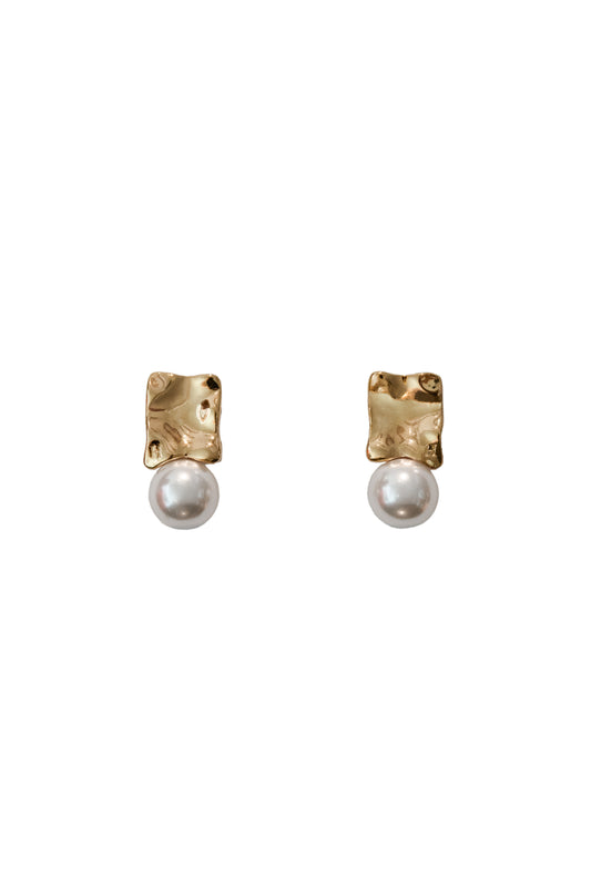 Gold Square Pearl Pierces/Earrings