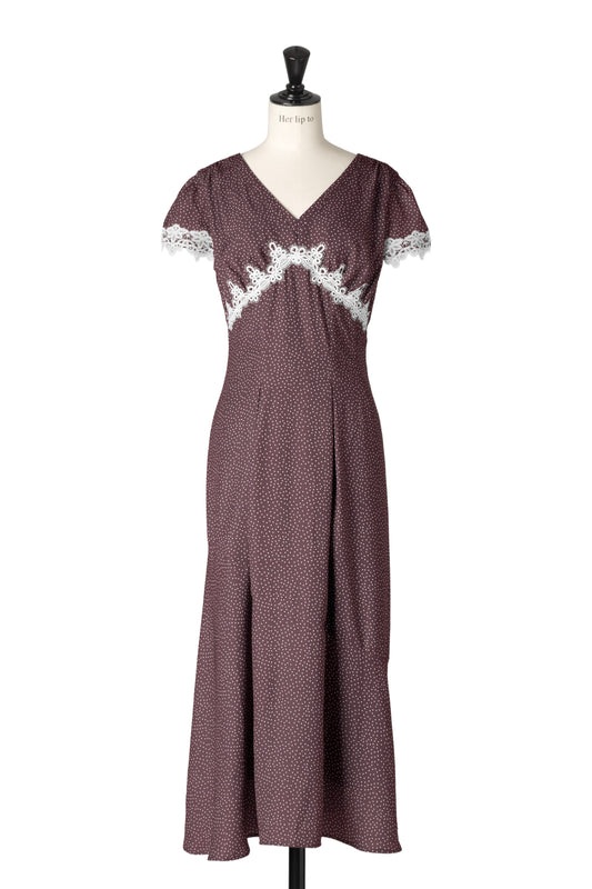 [Shipping in early September] [New Color] Polka-Dot Lace-Trim Dress