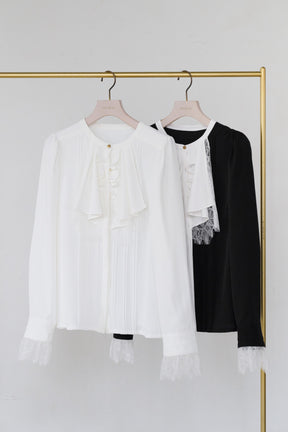 Ruffled Collar Pintuck Blouse