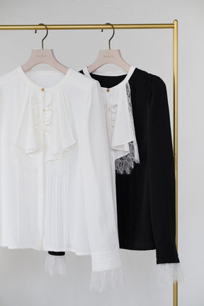 Ruffled Collar Pintuck Blouse