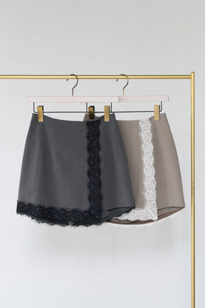 Lace-Trim Wrap Mini Skirt