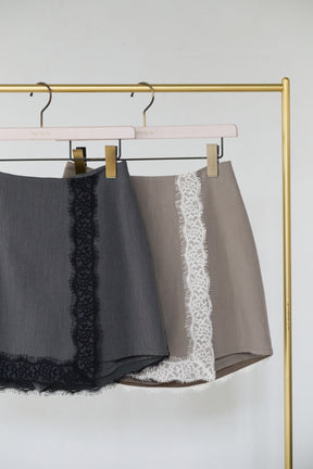 Lace-Trim Wrap Mini Skirt