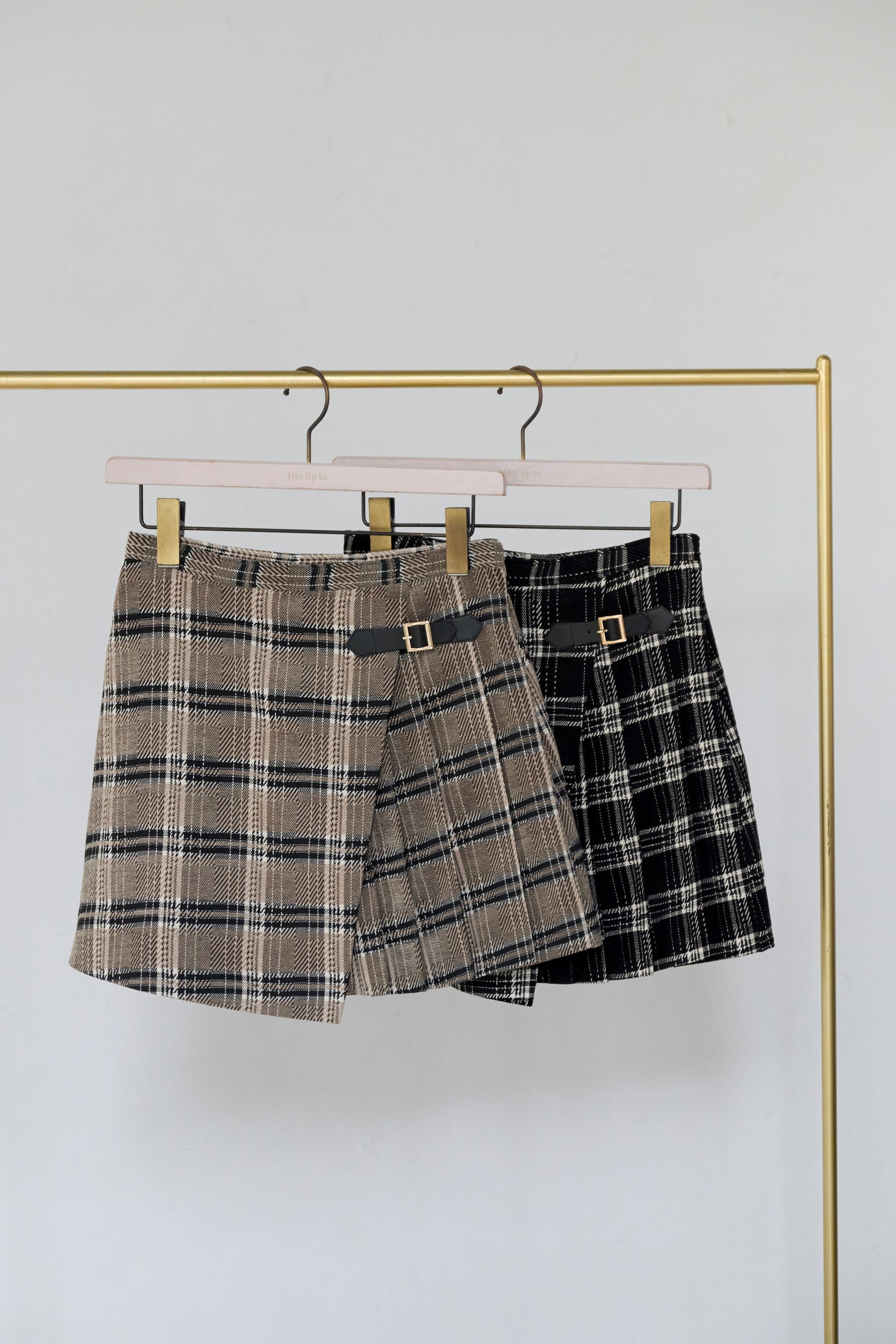 Side-Pleat Check Mini Skirt
