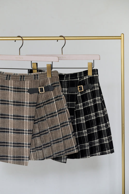Side-Pleat Check Mini Skirt