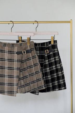 Side-Pleat Check Mini Skirt