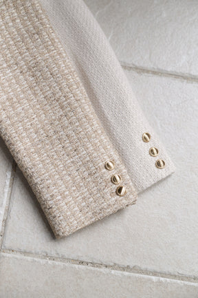 Ribbon-Pocket Long Tweed Jacket