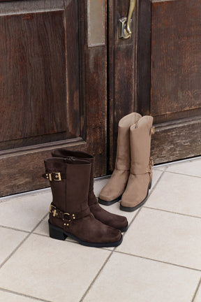 Square-Toe Double-Buckle Boots