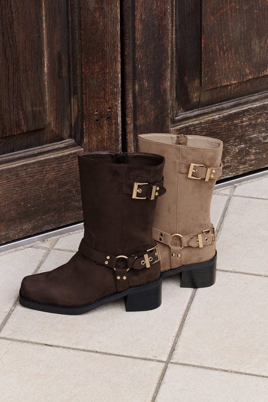 Square-Toe Double-Buckle Boots