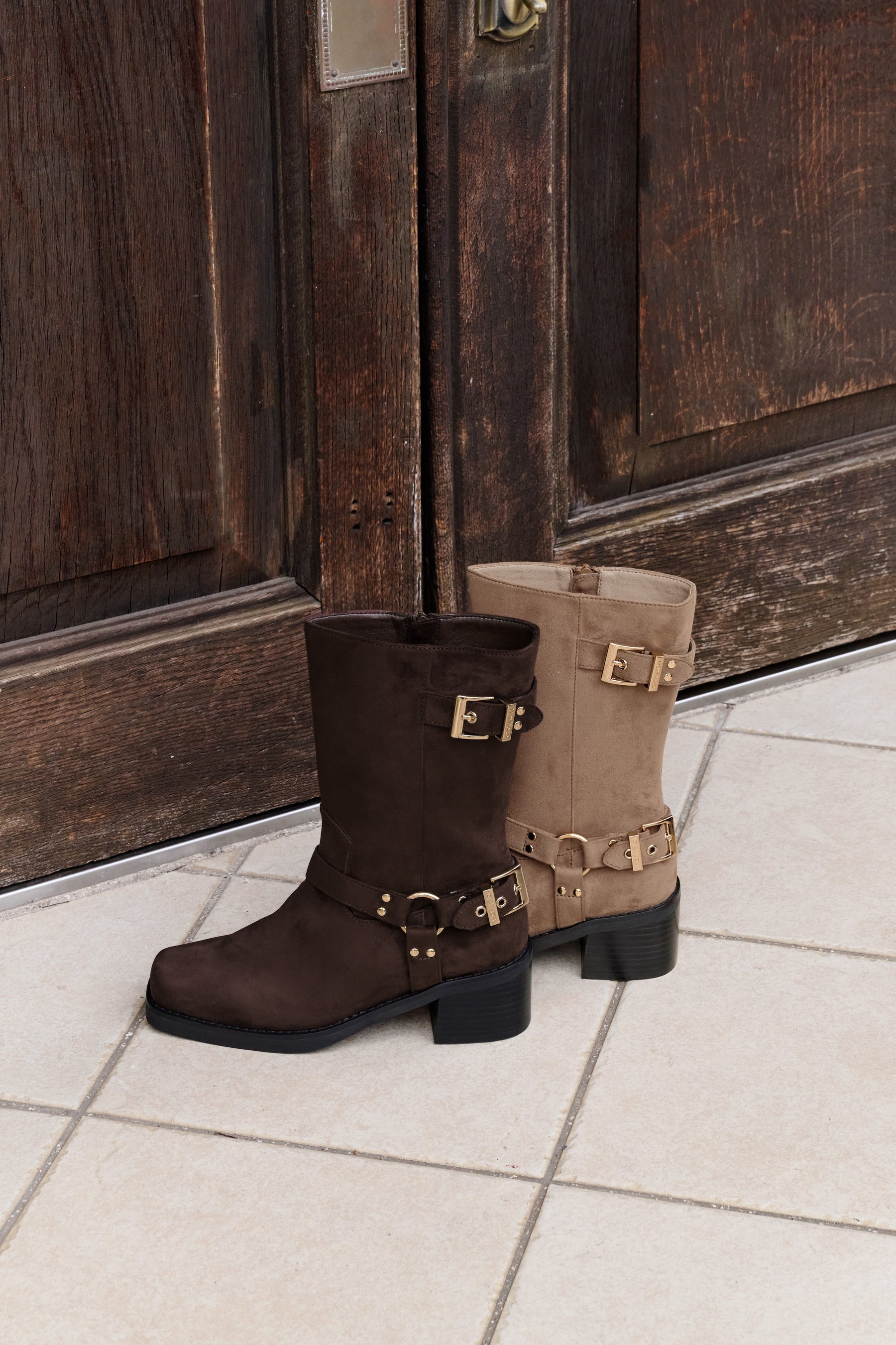 Square-Toe Double-Buckle Boots