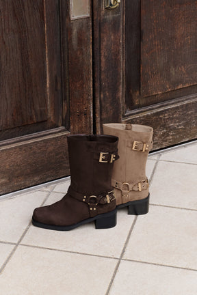 Square-Toe Double-Buckle Boots