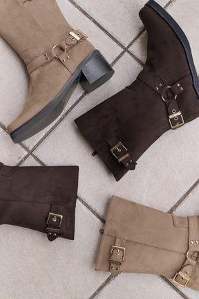 Square-Toe Double-Buckle Boots