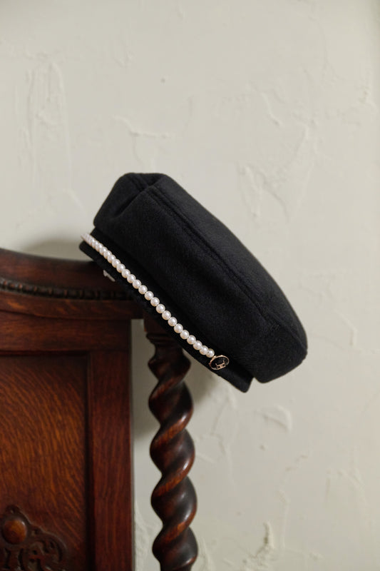 Pearl-Trimmed Melton Beret