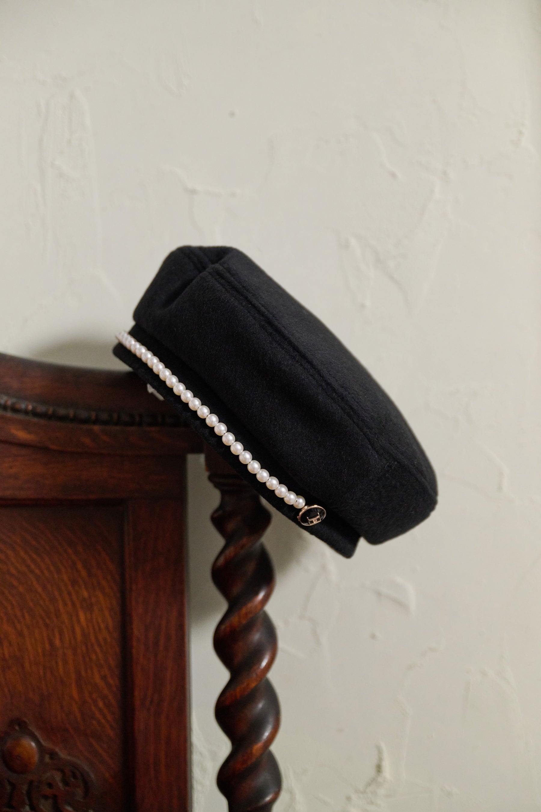 Pearl-Trimmed Melton Beret