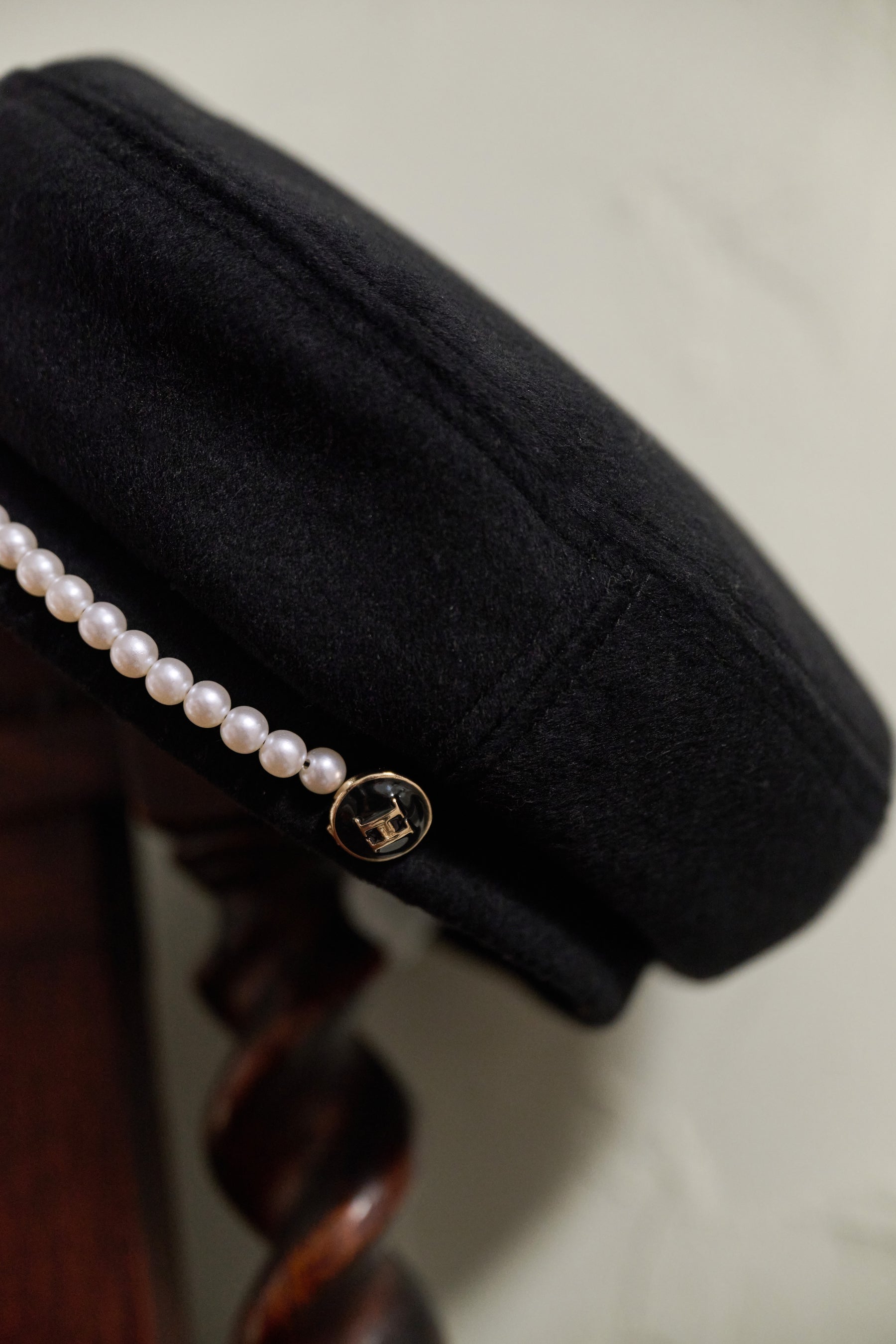 Pearl-Trimmed Melton Beret