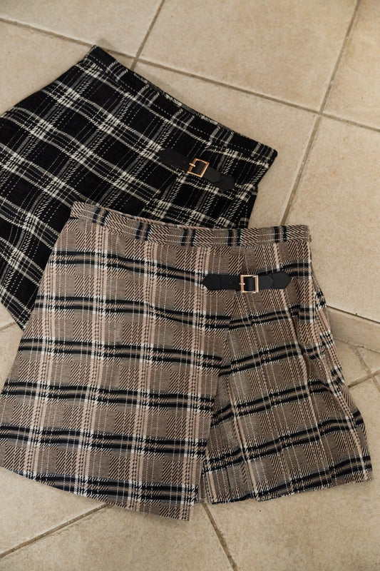 Side-Pleat Check Mini Skirt
