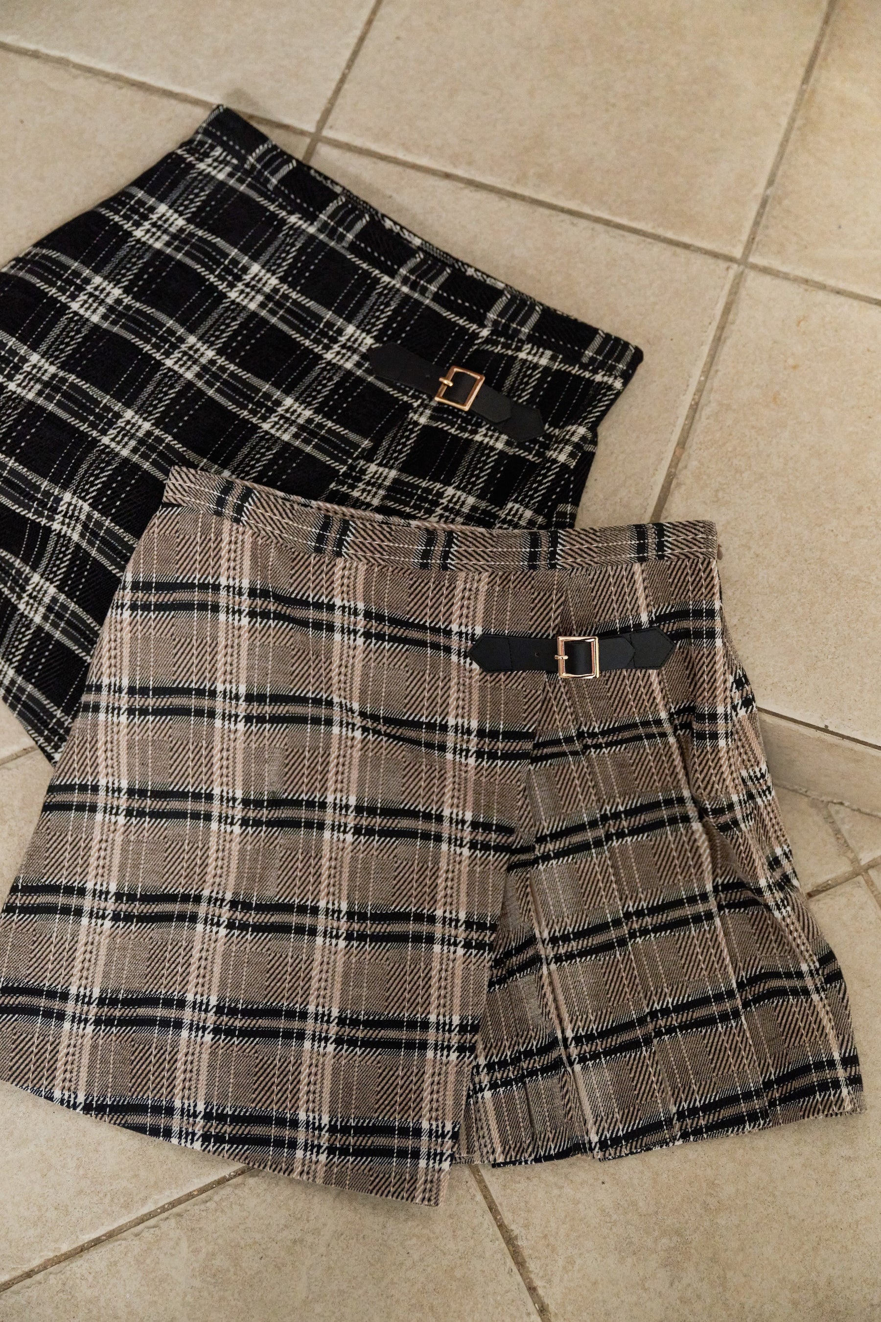 Side-Pleat Check Mini Skirt