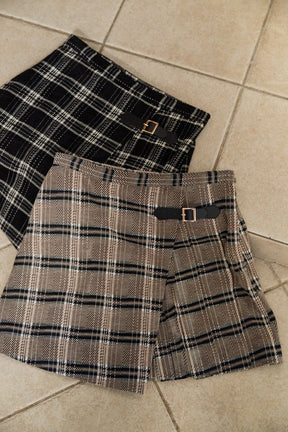 Side-Pleat Check Mini Skirt