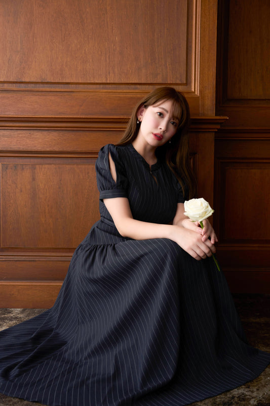 Pin-Stripe Belted Flared Dress