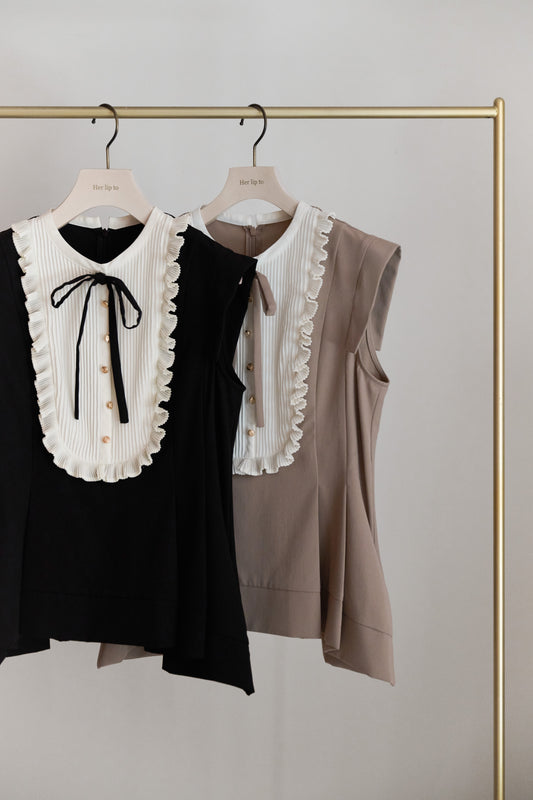 Pleated Ribbon Peplum Top