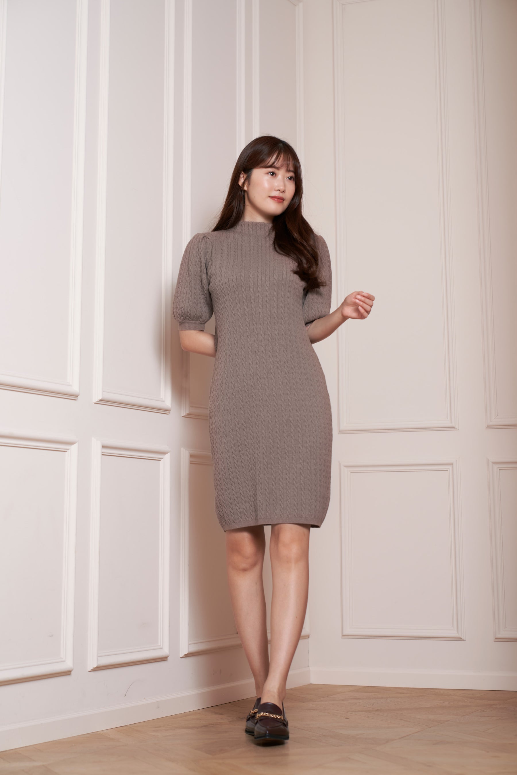 Puff Sleeve Cable Knit Dress