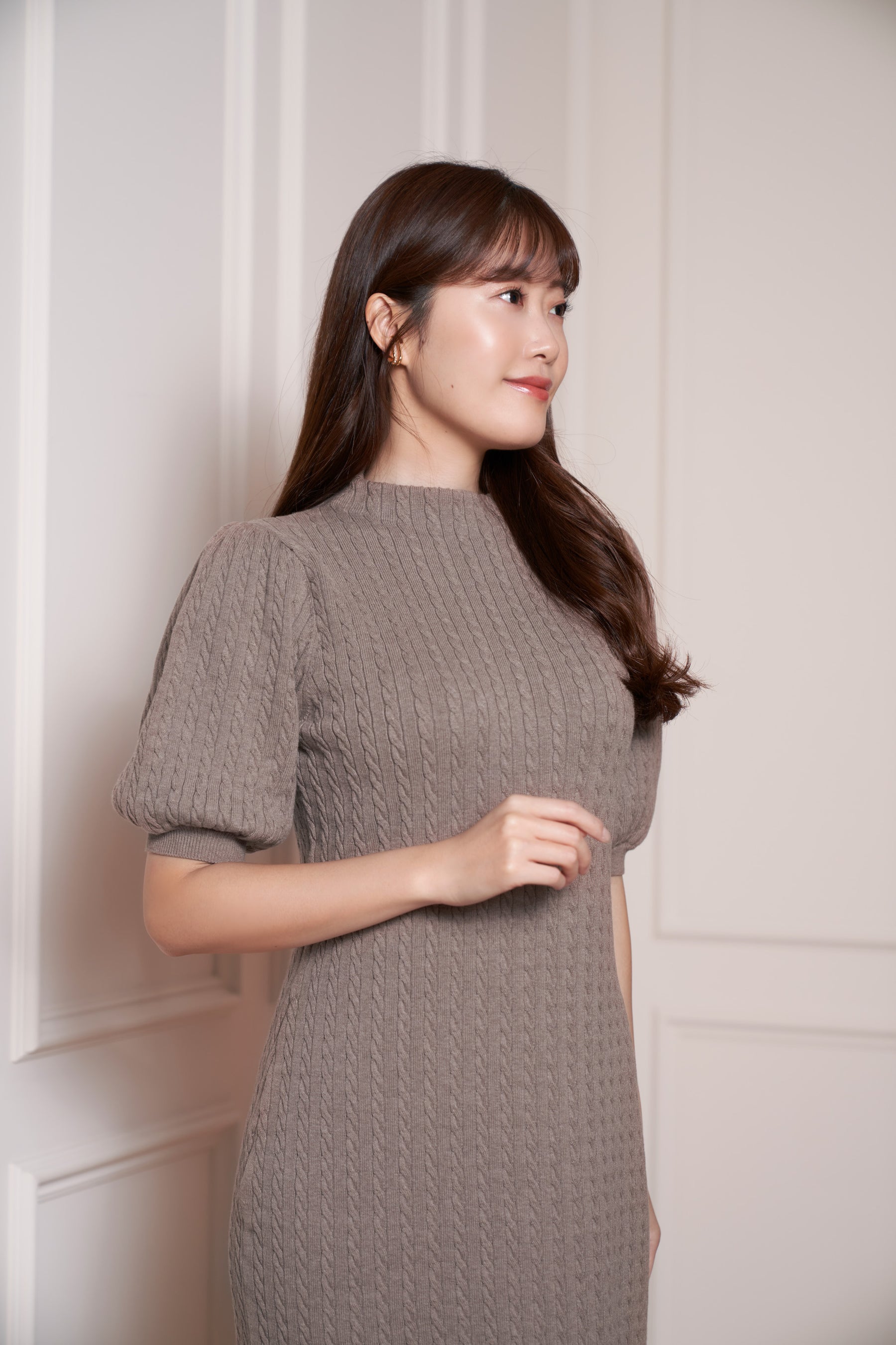 Herlipto Puff Sleeve Cable Knit Dress