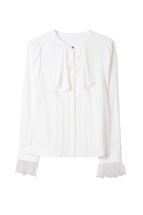 Ruffled Collar Pintuck Blouse