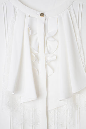 Ruffled Collar Pintuck Blouse