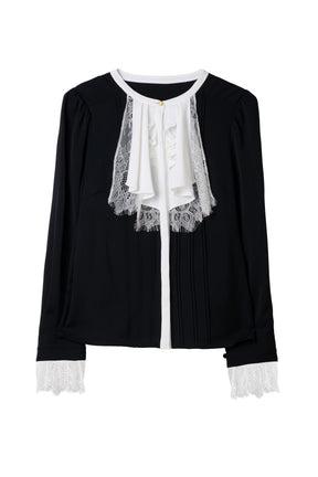 Ruffled Collar Pintuck Blouse