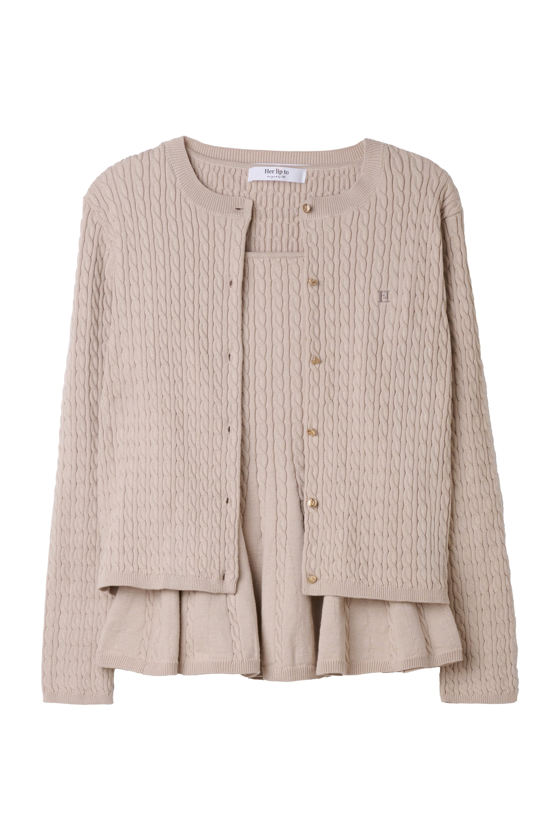 【9月下旬発送】H logo Peplum Cable-Knit Set