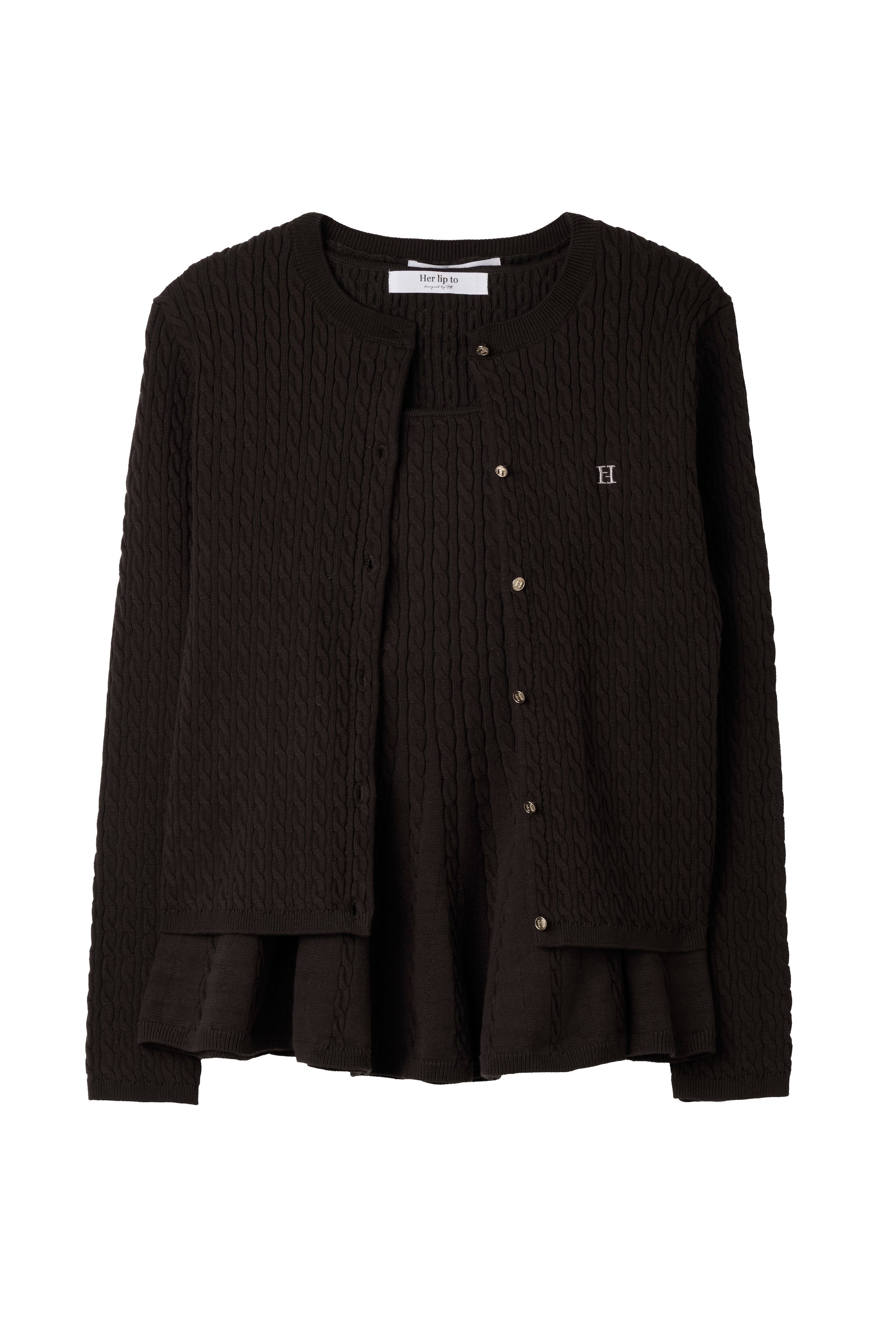 【9月下旬発送】H logo Peplum Cable-Knit Set