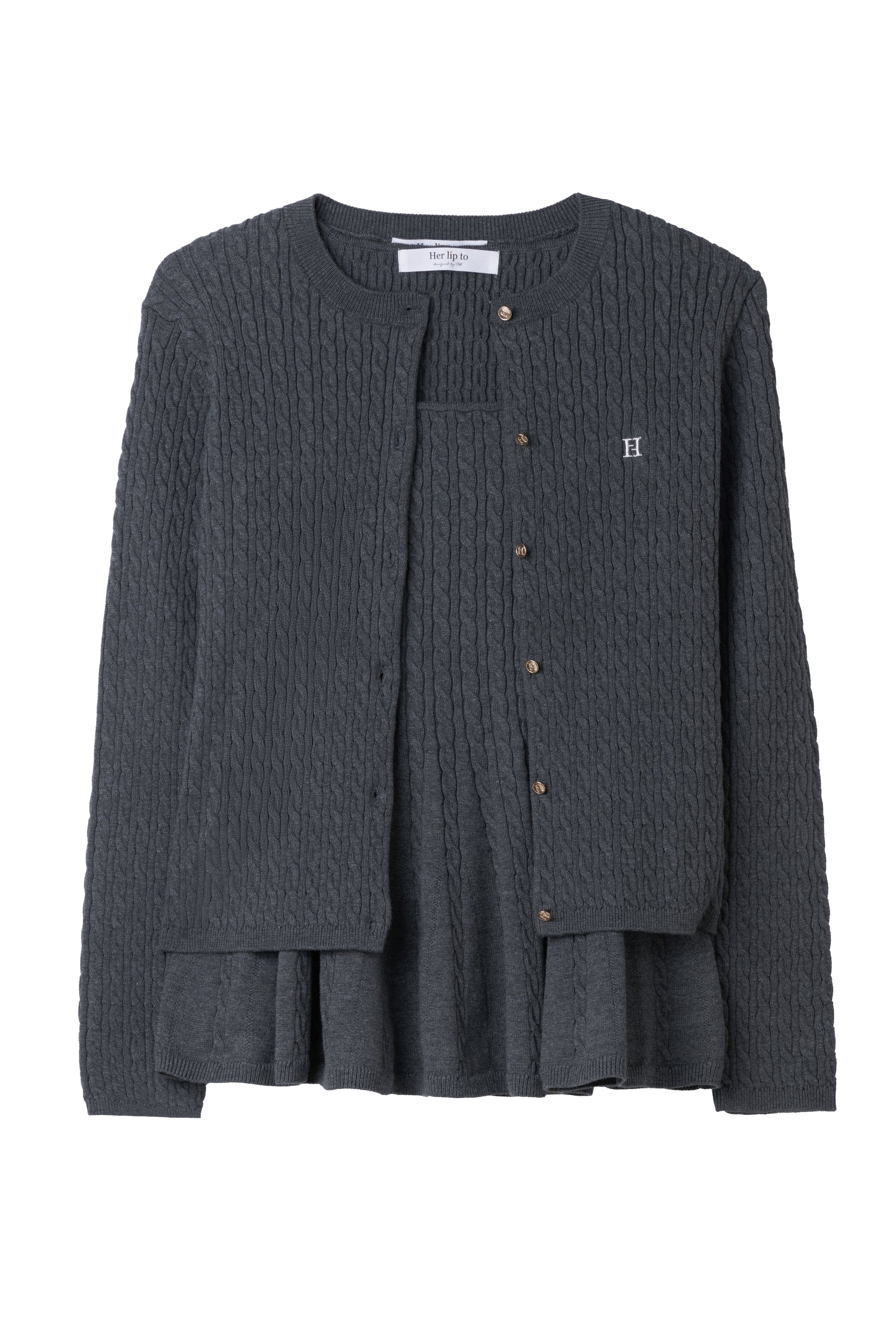 【9月下旬発送】H logo Peplum Cable-Knit Set