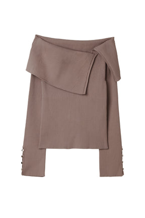 Asymmetric Oversized-Collar Knit Top