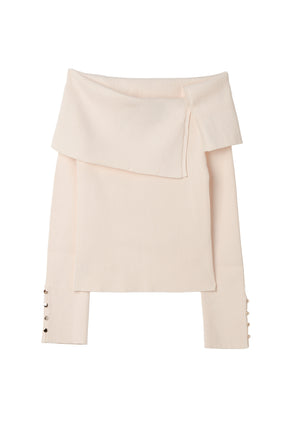 Asymmetric Oversized-Collar Knit Top