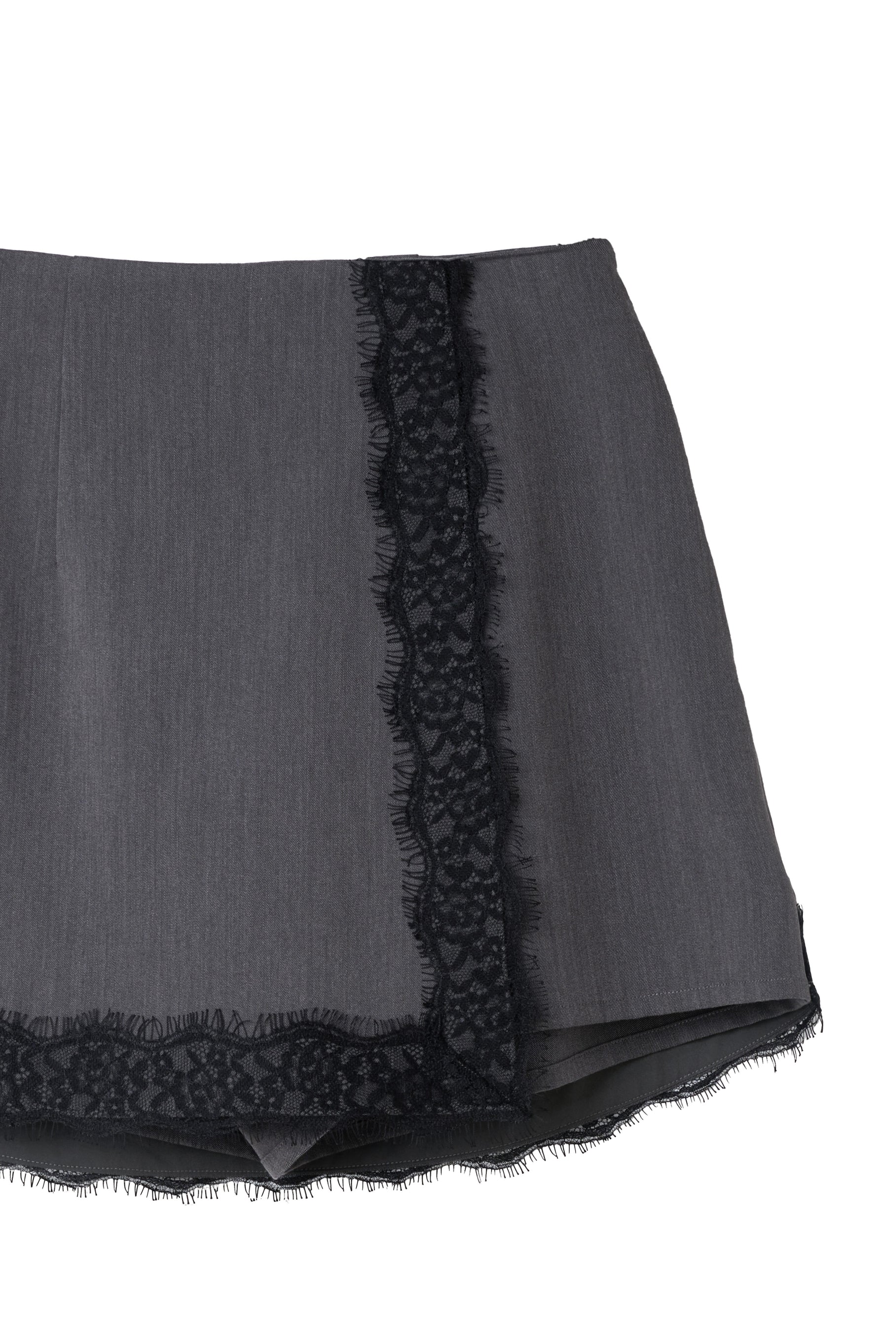 Lace-Trim Wrap Mini Skirt
