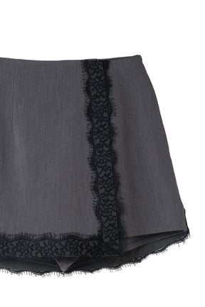 Lace-Trim Wrap Mini Skirt