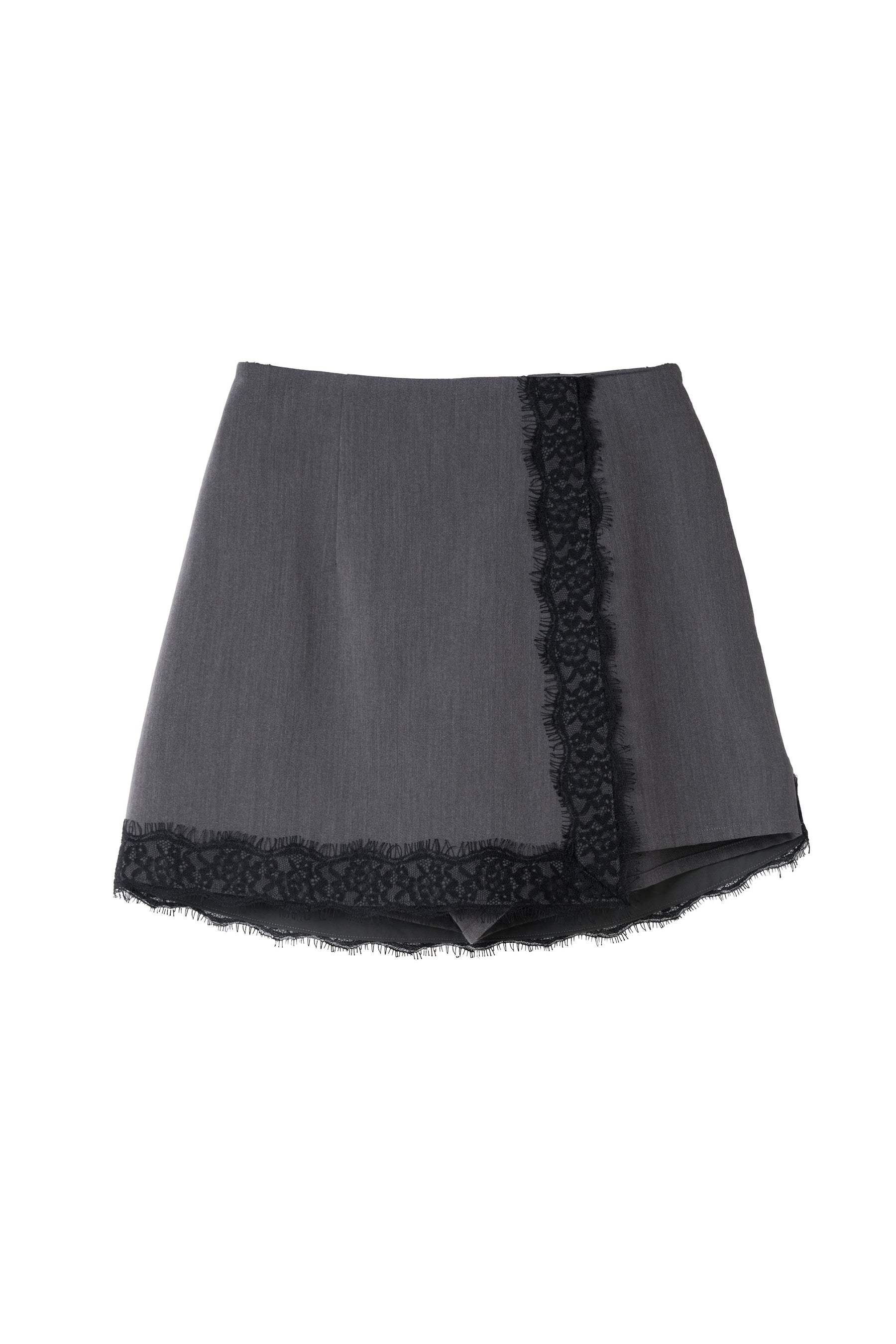 Lace-Trim Wrap Mini Skirt