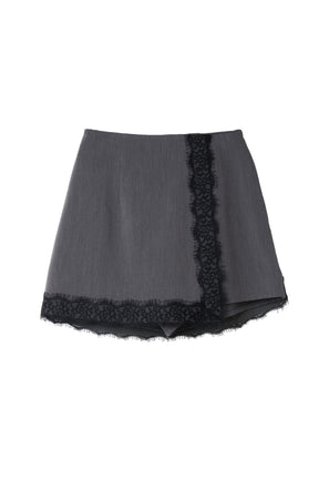 Lace-Trim Wrap Mini Skirt