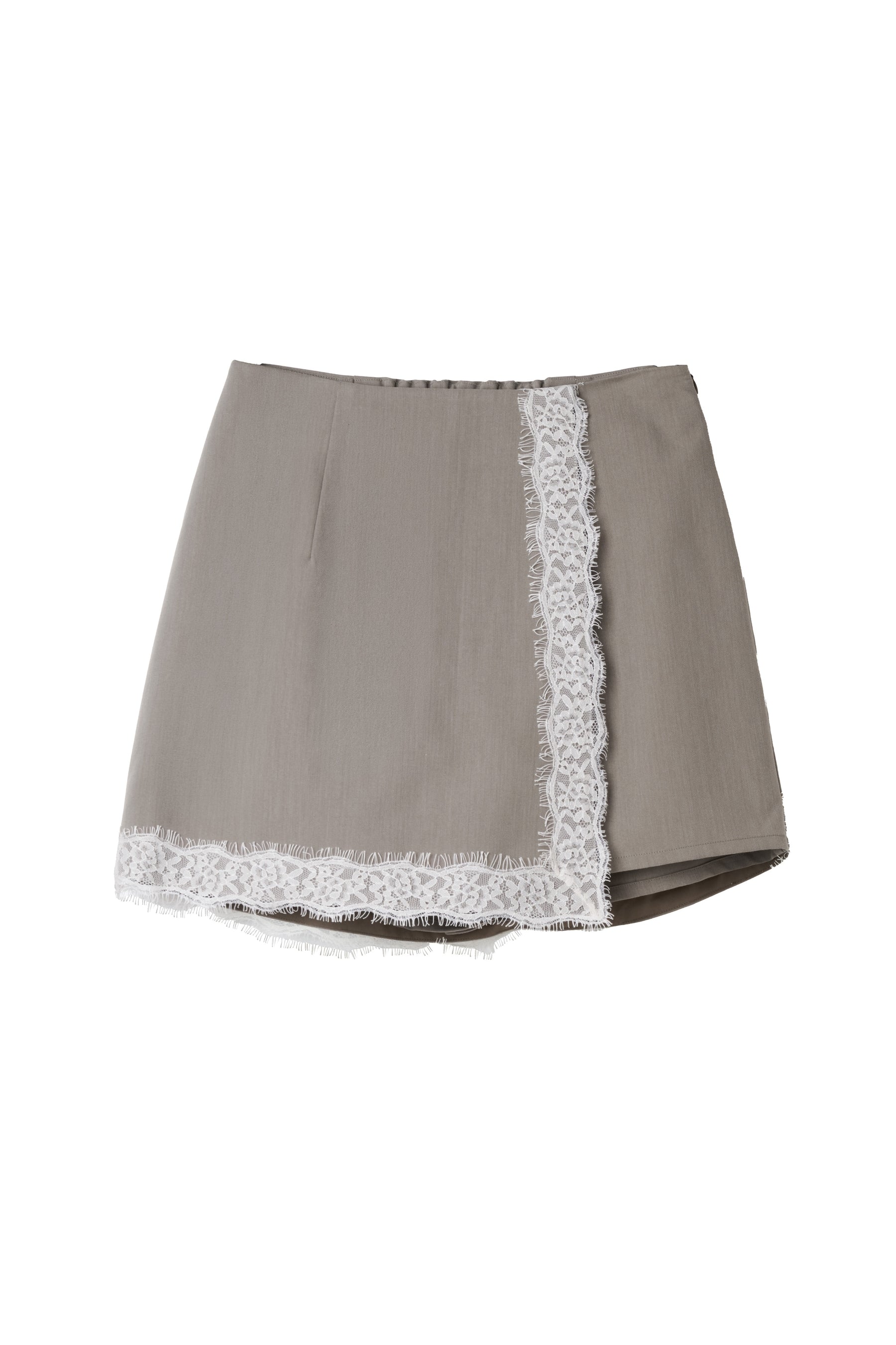 Lace-Trim Wrap Mini Skirt