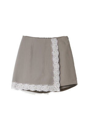 Lace-Trim Wrap Mini Skirt