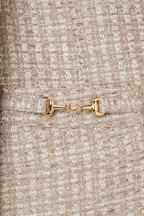Ribbon-Pocket Long Tweed Jacket