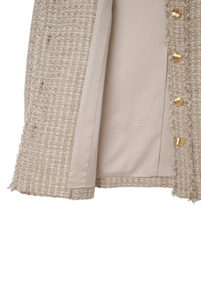 Ribbon-Pocket Long Tweed Jacket