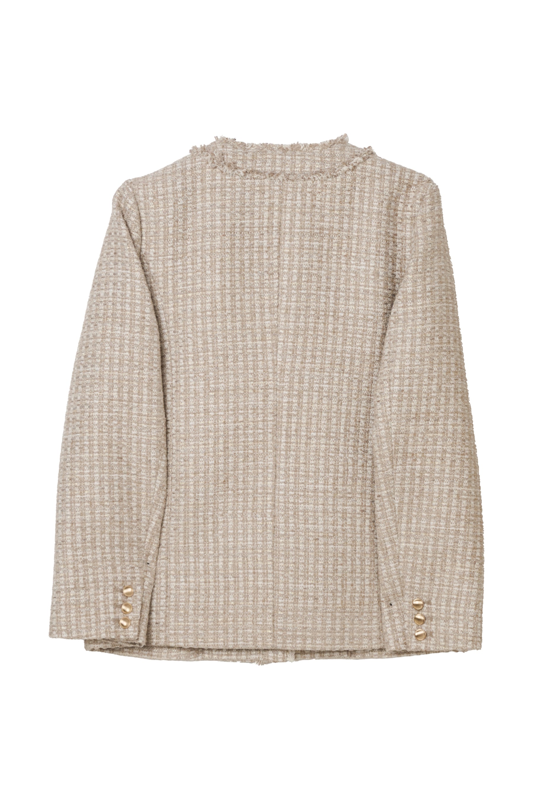 Ribbon-Pocket Long Tweed Jacket