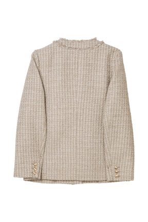 Ribbon-Pocket Long Tweed Jacket