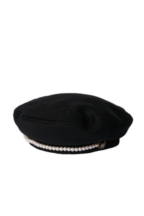 Pearl-Trimmed Melton Beret